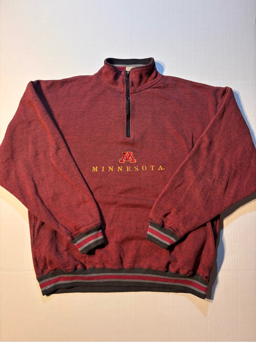 Vtg University Minnesota Golden Gophers Maroon 1/4 Zip Pullover Sweatshirt Sz L